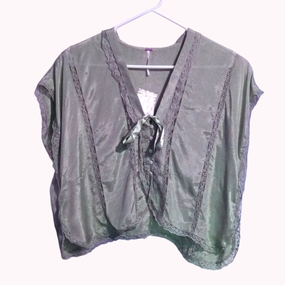 Free People Marigold Shine Lace Top in Blue Surf XS - Picture 4 of 6